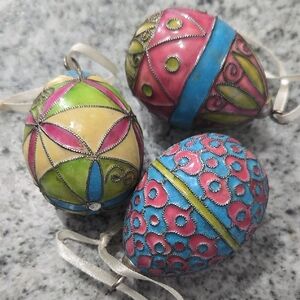 Easter Egg Cloisonne Style Ornament Multicolor Raised Design Ribbon Hanger